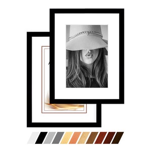 Picture frame &quot;Linea&quot; black matt made of real wood with real glass, with or without passepartout, from 10 x 15 cm, white natural silver gold copper titanium