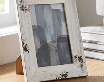 Wooden picture frame Chalet style, white or ochre, freestanding photo frame, picture frame with stand, table frame, portrait frame, with real glass