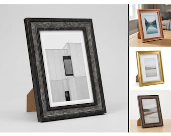 Cornici portafoto in legno con supporto, 18 modelli, cornici autoportanti con vetro vero, 10x15, 13x18, 15x20, 18x24, anche con passe-partout.