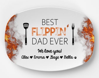 Custom Grilling Plate for Dad | Personalized Platter Gift "Best Flippin' Dad Ever" Grill Plate Gift for Father's Day Birthday for Him | Papa