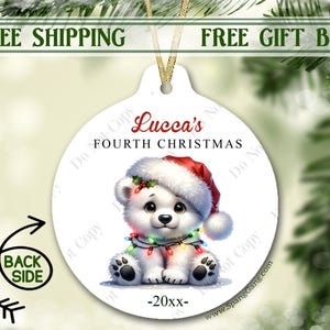 Custom Christmas Ornament For Baby | Personalized Polar Cub Bear Ornament | 2024 Christmas Gift Keepsake | My Fourth Christmas Ornament