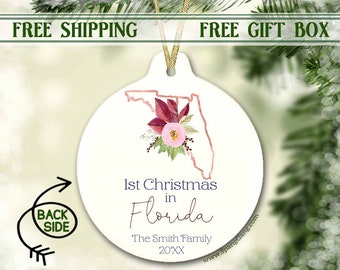 Florida Housewarming Gifts | 1st Christmas in Florida Ornament | Florida Christmas Ornament | Florida State Gift | Florida New Home Gift