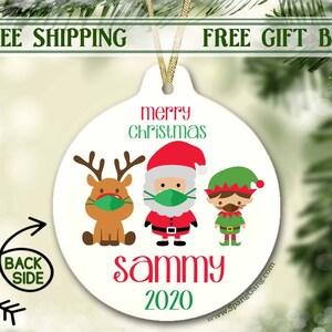 Black Santa Wearing Mask 2020 Christmas Tree Ornament Comes with White Satin Ribbon Funny Xmas Gift Limited Edition Black Santa Wearing Mask 2020 Christmas Tree Ornament Comes with White Satin Ribbon Funny Xmas Gift Limited Edition