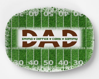 Father's Day Gift for Football Lover from kids | Personalized Daddy | First 1st Bonus Dad | Papa Grandpa Platter Grill Plate BBQ Him Sport