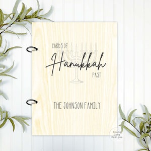 Porte-cartes Hanukkah | Porte-photos en bois | Cadeau Menorah personnalisé | Gardien de carte de voeux | Cartable de vacances en famille | Rangement personnalisé