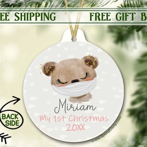 Baby&#39;s First Christmas Ornament | My first Christmas | Baby Teddy Bear | Personalized Baby Ornament | Boy First Christmas | Baby Bear Mask
