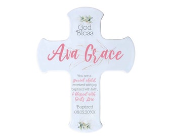 Christening Gift for Girl | Personalized Cross Baptism Gift for Girl | Baby Shower Gift Girl | Wall Cross | Custom Baptismal Cross for Baby