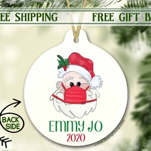 Babbo Natale che indossa una mascherina / Divertente addobbo natalizio per la quarantena 2021 / Personalizzato / Opzione bifacciale / Addobbo natalizio / Regalo per le feste