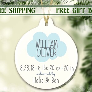 Baby&#39;s Boy First Christmas Ornament | Baby Keepsake Ornament | Birth Announcement | New Baby Gift | Baby Birth Stats | New Baby Boy Gift