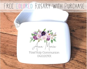 First Communion Gift for Girl w/FREE mini Rosary | Personalized First Communion or Confirmation | 1st Holy Communion gift | Bible Accessory