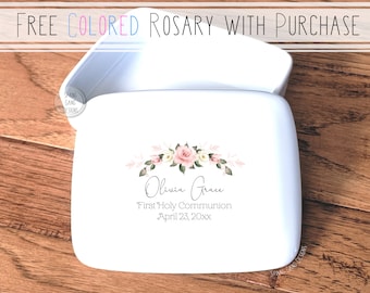 First Communion Gift Girl with FREE Rosary | Personalized First Communion or Confirmation Gift | 1st Holy Communion gift | Bible Accessory