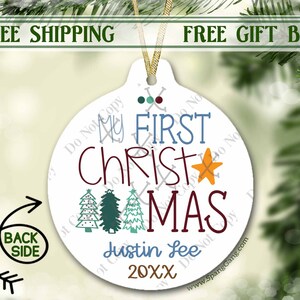 Baby&#39;s First Christmas Ornament 2021 | Personalized Christmas Ornament for Baby | 1st Christmas Gift Baby Boy | 2-Sided Christmas Ornament