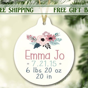 Baby Girl Keepsake Ornament | Personalized Baby&#39;s First Christmas ornament | Baby Girl Gift | Baby Girl Shower Gift | Birth Announcement