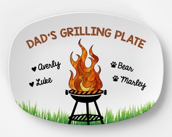 BBQ Grilling Personalized Plate | Daddy's Platter for Custom Father's Day Gift for Him for Birthday | Grill Master Grandpa Papa Step Bonus