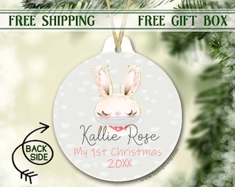 My First Christmas Ornament | Baby's First Christmas | Baby Bunny | Personalized Baby Ornament | Boy Girl 1st Christmas | Baby Bunny w/ Mask