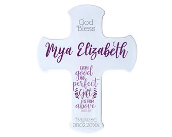 Personalized Cross Baptism Gift for Girl | Christening Gift for Girl | Baby Shower Gift Girl | Wall Cross | Personalized Baptismal Cross