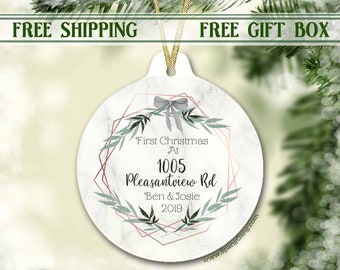 Personalized First Christmas at Address | New Home | Ornament Keepsake | Housewarming Gift | Homecoming Gift | New Home Gift | Welcome Home