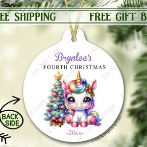 4th Christmas Ornament for Daughter | Personalized Gift | Unicorn Christmas Ornament | Custom Personalized Ornament | My Fourth Christmas