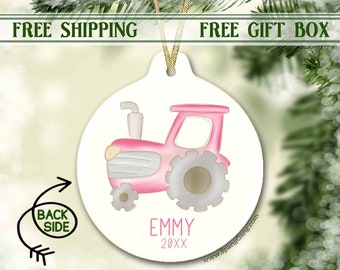 Pink Tractor Christmas Ornament | Personalized Ornament | Green Tractor |  Red Tractor | My First Christmas Ornament | Boy or Girl Gift