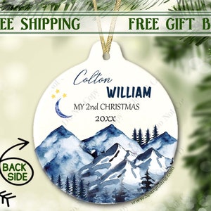 Ornamento natalizio Blue Mountains / Regalo di Natale personalizzato per il primo anno di vita del bambino / Idea regalo per neonato / Regalo per baby shower / Il mio primo