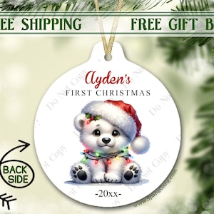 My First Christmas | Yearly Ornament for Kids | Baby&#39;s First Xmas 2024 | Polar Bear Cub Gift | Baby Shower Gift for Niece or Nephew |