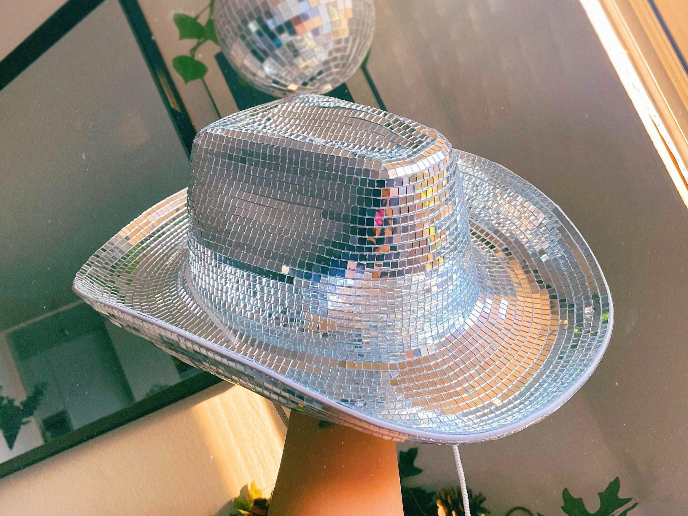 Spiegelkugel-Cowboyhut mit großer Krempe, Discokugel-Hut für Mädchen und