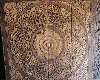 Wooden Panel 120 x 120 cm Reclaimed mandala wood carving panel crafts handmade wall decor