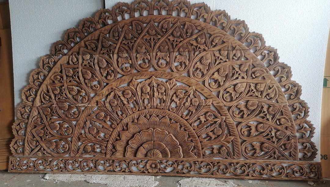 Half Dome Headboard Mandala Paint in Natural Color 40 X 72 Inches King