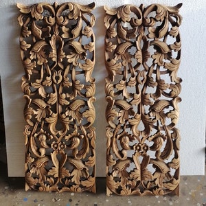 Extra Dikte 2 Stuks Lotus Houten Paneel 14 x 36 inch Mandala Hout Gesneden Paneel Muur Kunst Opknoping Home Decor Aziatische Kunst Thaise Hout Handgemaakt