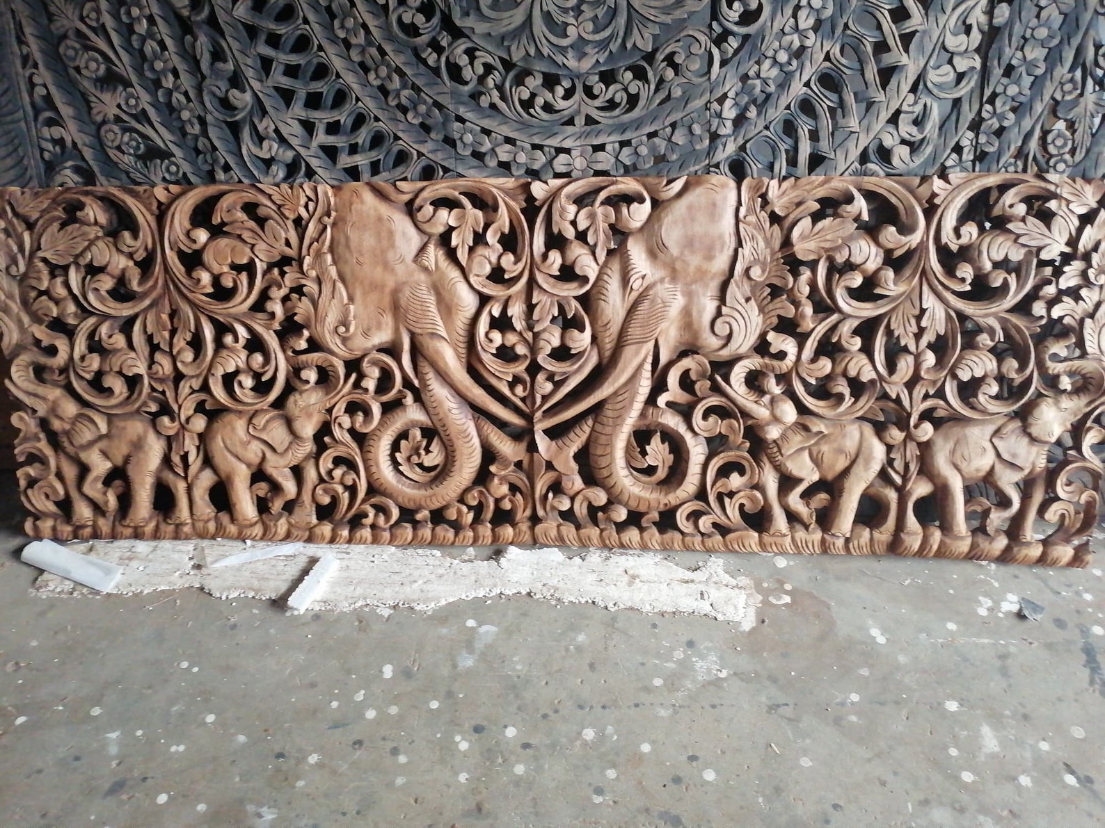 Elephant Headed Wood Carved Panel 60 X 180 Cm Wall Art Hanging ...