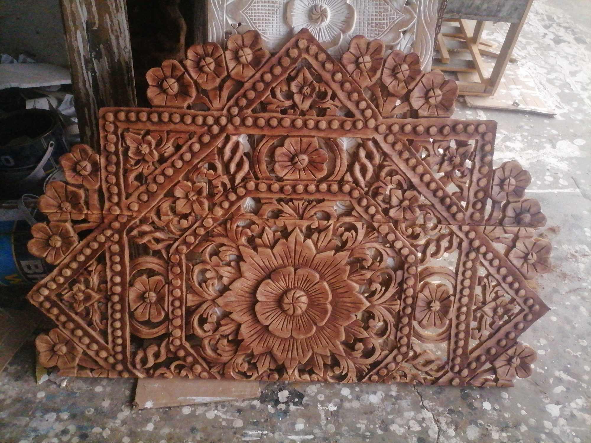 Wood Mandala Wood Carving Panel 40 X 60 Inches Half Dome Headboard