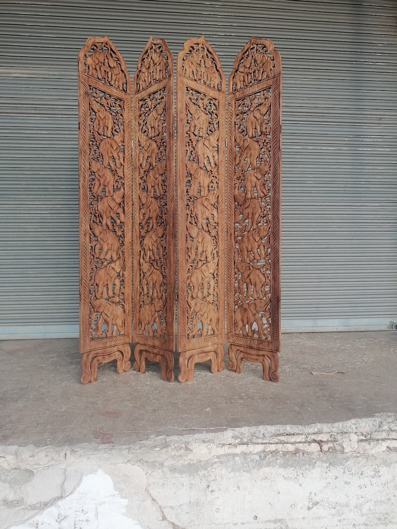 Elephants Wood Carved Scene Room Divider 6 Ft Wood Carving Panel 120 X ...