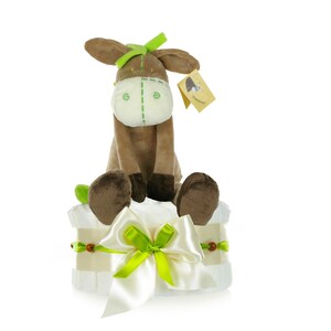 Windeltorte neutral ESEL PAULI für Jungs und Mädchen + faires Kuscheltier | Baby Geschenk zur Geburt