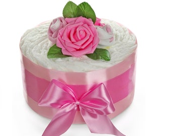 Petit gâteau de couche rose ROSE BLOSSOM pour les filles | Cadeau bébé pour la naissance et la baby shower