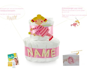 Luiertaart beschermengel genaamd roze | Cadeau voor geboorte / baby douche meisje / Pampers luier cake gepersonaliseerd