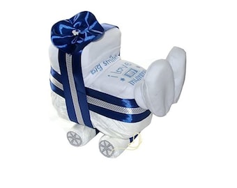 Diaper cake diaper trolley blue incl. 3pcs baby set boy | Gift Baby shower Babyshower Birth Boy diaper stroller