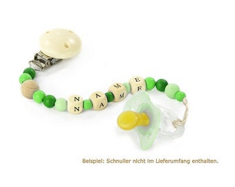 Collana ciuccio per bambini con nome in legno | Marmo verde | Regalo per bambini personalizzato