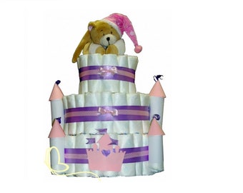 Large diaper cake Castle pink Music Box