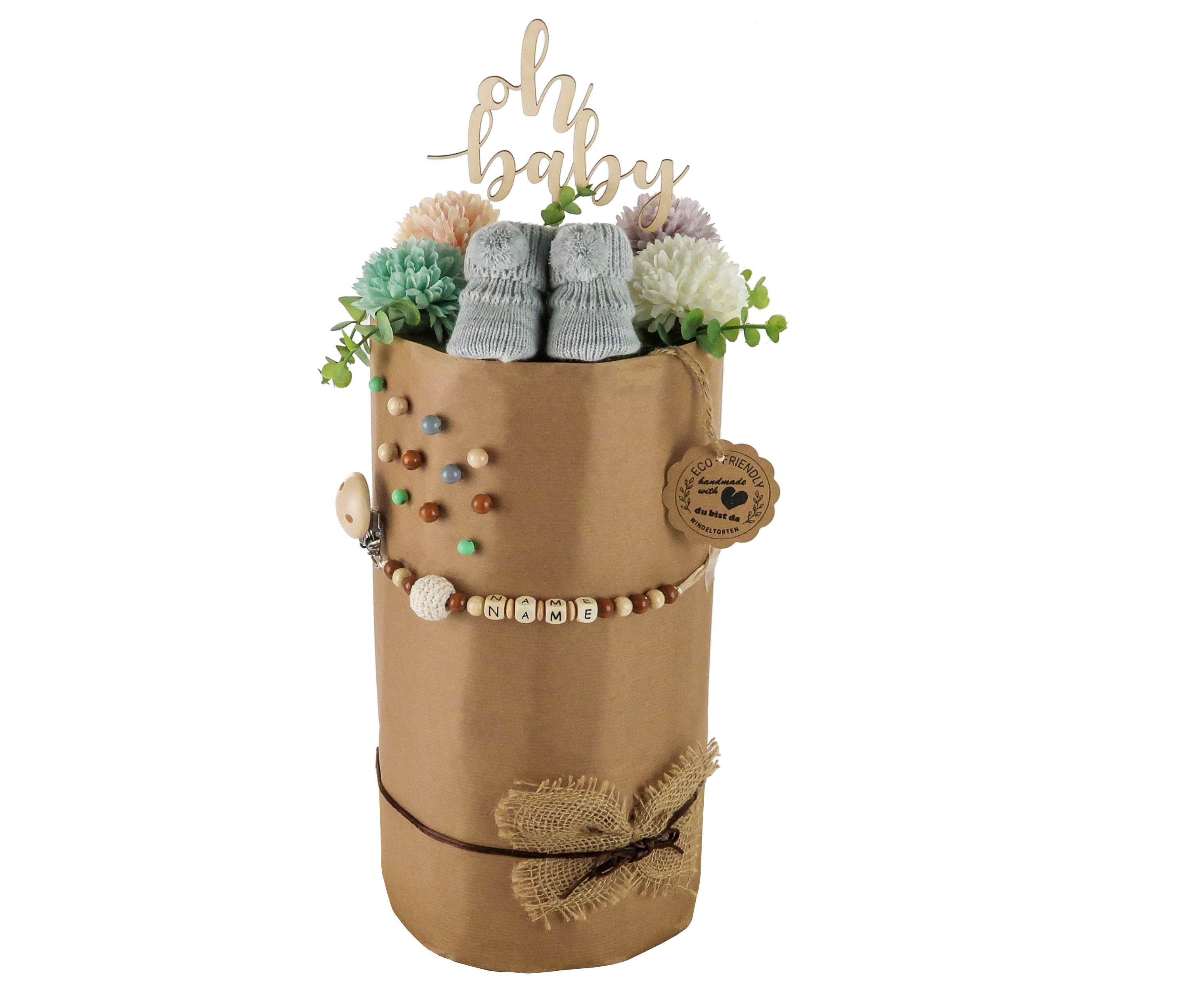 Gâteau De Couches Éco Friendly - Cadeau Naissance Bio, Presque Sans Plastique - Taille S