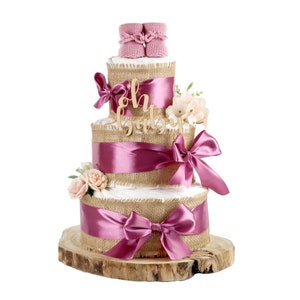 Windeltorte ALLES JUTE | Geschenk zur Geburt für Baby Mädchen, Babyparty Babyshower | inkl. Grußkärtchen Welcome Baby