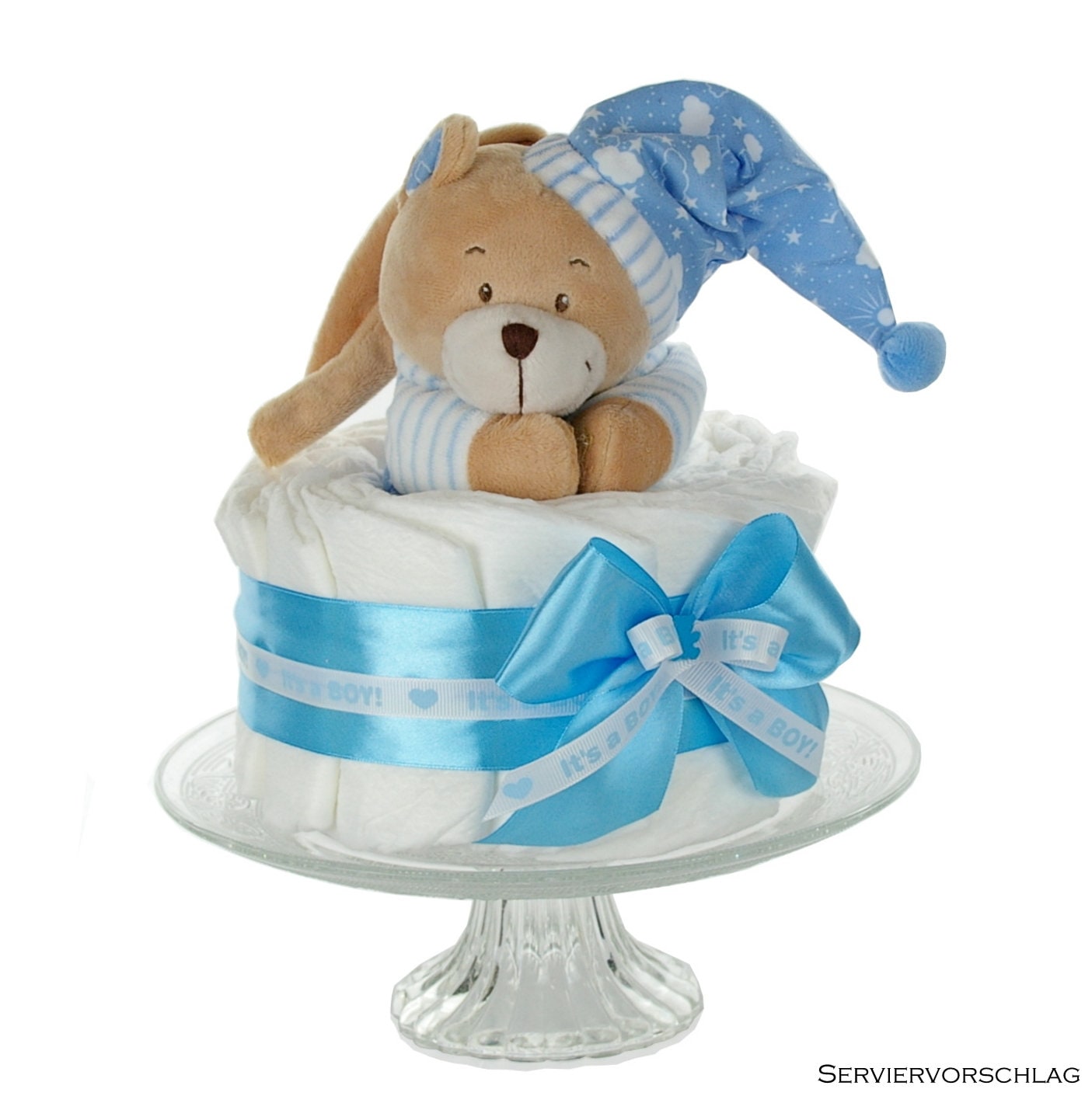 Pampers diaper cake blue | IT'S A BOY with cute musical bear | Gift for the birth of a baby boy