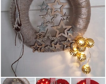 Couronne de porte, couronne de l'Avent, couronne murale, Noël, Avent, décoration de Noël avec éclairage, réutilisable