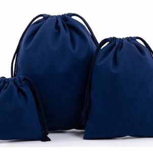 Pack of 2 high-quality cotton bags, fabric bags, gift bags, jewelry bags in 3 sizes Dunkelblau