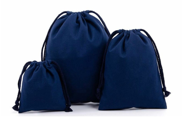 Pack of 2 high-quality cotton bags, fabric bags, gift bags, jewelry bags in 3 sizes Dunkelblau