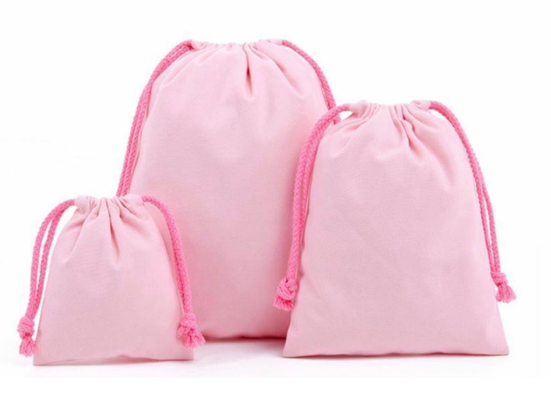 Pack of 2 high-quality cotton bags, fabric bags, gift bags, jewelry bags in 3 sizes Rosa