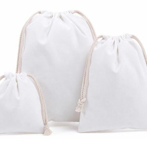 Pack of 2 high-quality cotton bags, fabric bags, gift bags, jewelry bags in 3 sizes Weiß