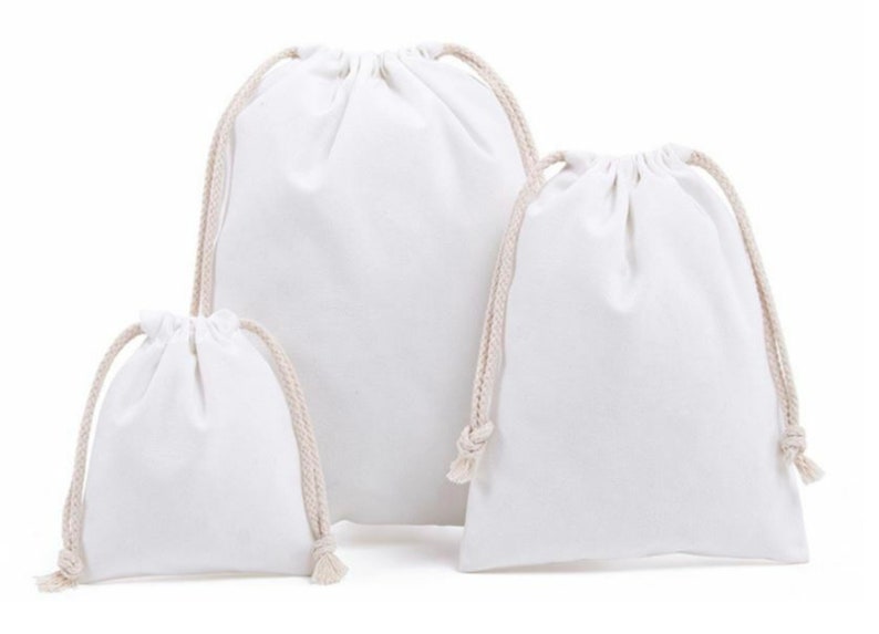 Pack of 2 high-quality cotton bags, fabric bags, gift bags, jewelry bags in 3 sizes Weiß