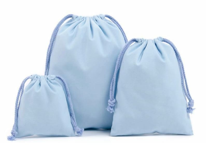 Pack of 2 high-quality cotton bags, fabric bags, gift bags, jewelry bags in 3 sizes Hellblau
