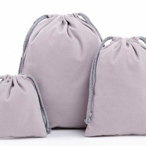 Pack of 2 high-quality cotton bags, fabric bags, gift bags, jewelry bags in 3 sizes Grau