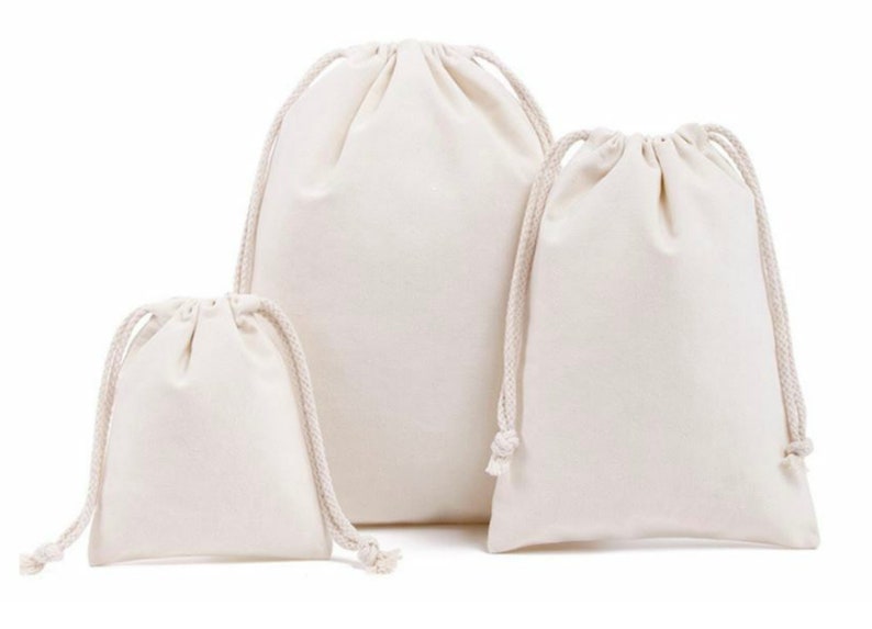 Pack of 2 high-quality cotton bags, fabric bags, gift bags, jewelry bags in 3 sizes Natur